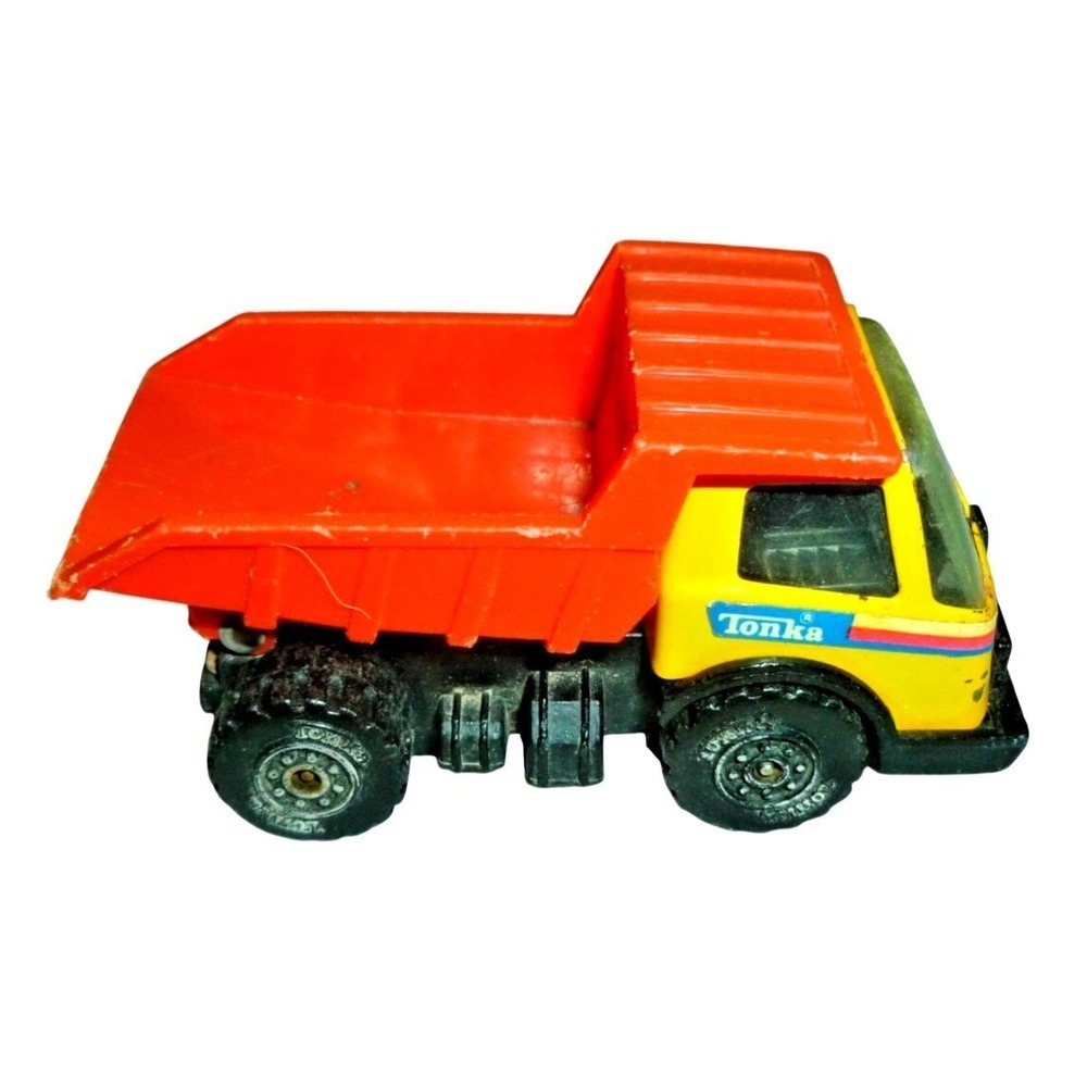Vintage Tonka Diecast Dump Truck Yellow Cab Orange Bed Made in Hong Kong